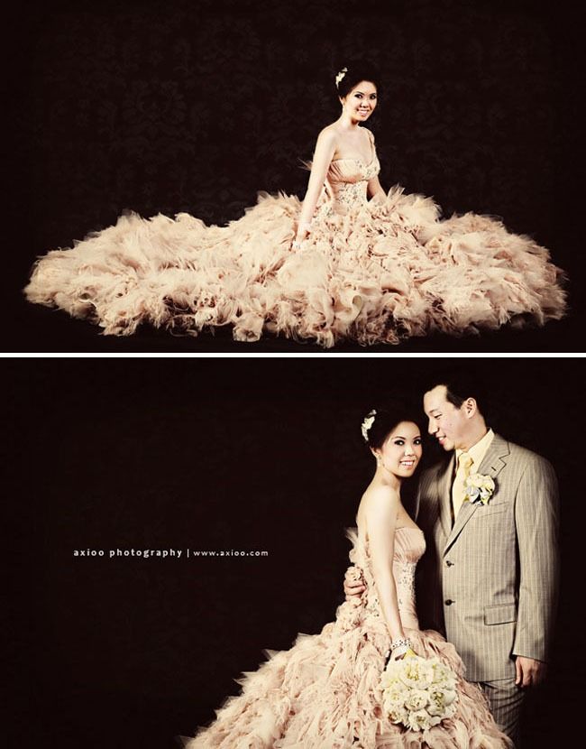 pink feather wedding dress