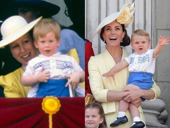 Принц Гарри и принц Луи на параде в честь дня рождения королевы Елизаветы II в одинаковых костюмах