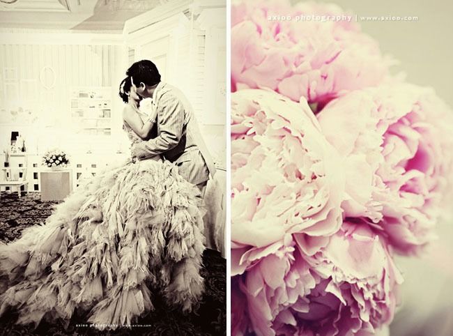 feather wedding dress peony