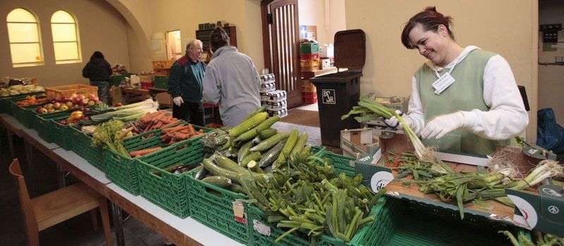 семья, контейнер, мусор, еда, продукты