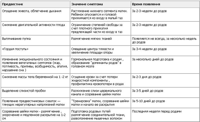Предвестники родов у первородящих