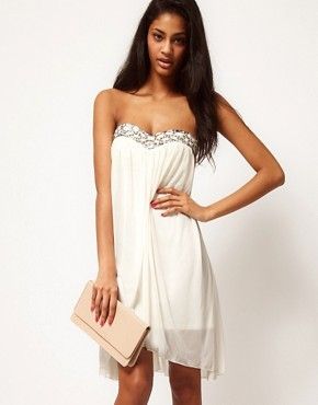 Image 1 of  ASOS Strapless Dress In Mesh With Embellished Bust