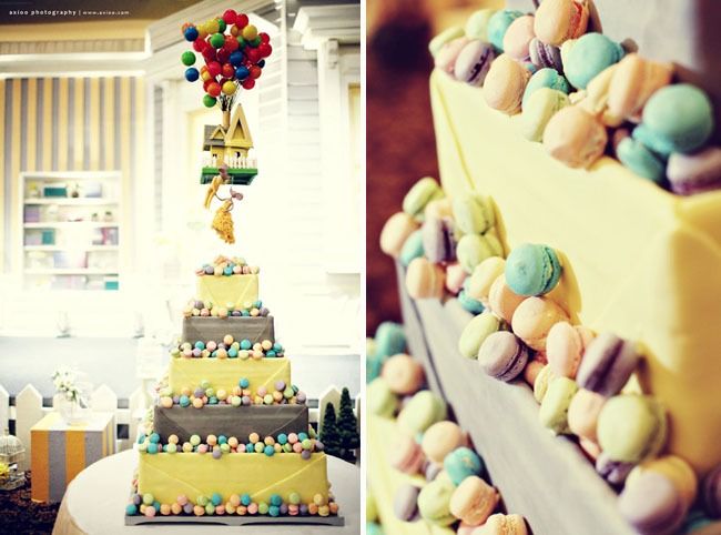 up movie wedding cake macaroons